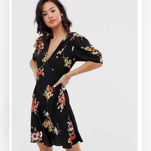 Free People Neon Garden Puff-Sleeve Mini Dress Size 2